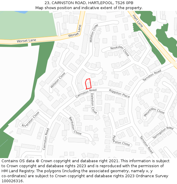 23, CAIRNSTON ROAD, HARTLEPOOL, TS26 0PB: Location map and indicative extent of plot