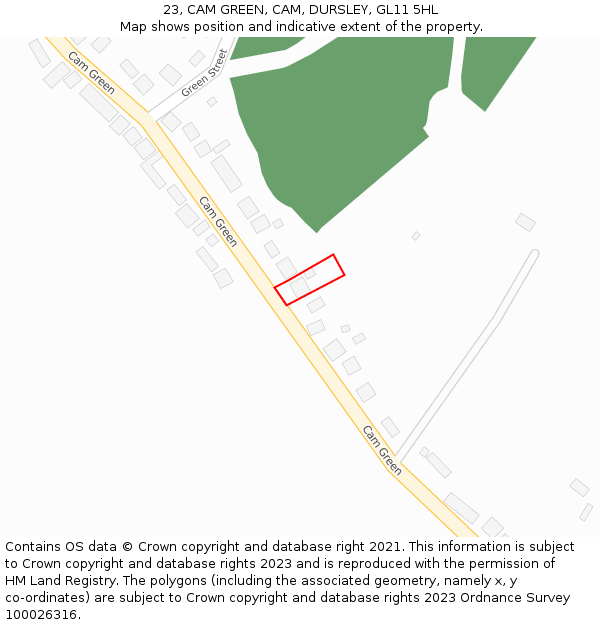 23, CAM GREEN, CAM, DURSLEY, GL11 5HL: Location map and indicative extent of plot