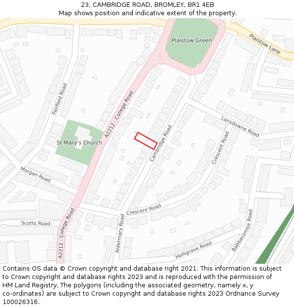 23, CAMBRIDGE ROAD, BROMLEY, BR1 4EB: Location map and indicative extent of plot
