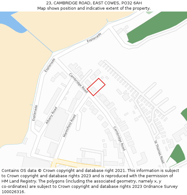 23, CAMBRIDGE ROAD, EAST COWES, PO32 6AH: Location map and indicative extent of plot