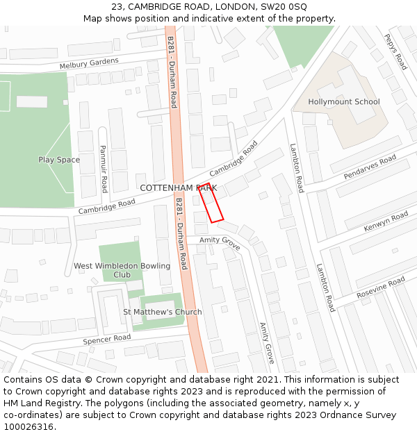 23, CAMBRIDGE ROAD, LONDON, SW20 0SQ: Location map and indicative extent of plot
