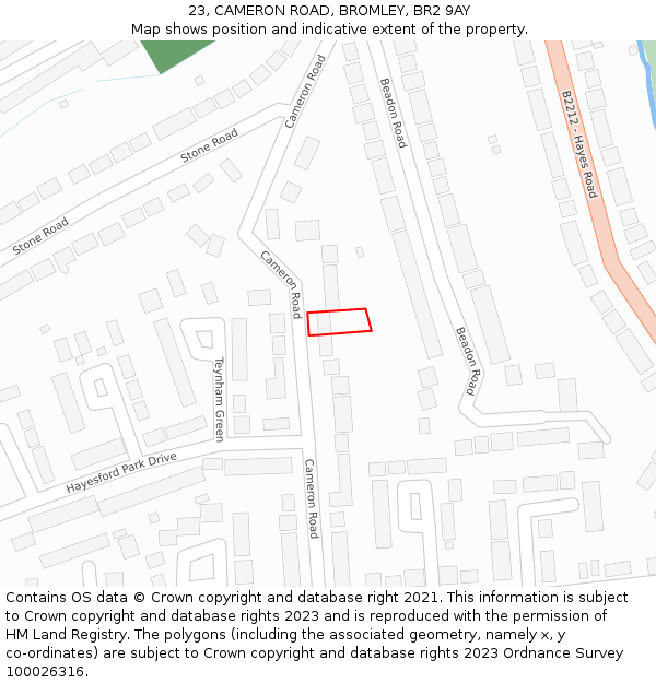 23, CAMERON ROAD, BROMLEY, BR2 9AY: Location map and indicative extent of plot