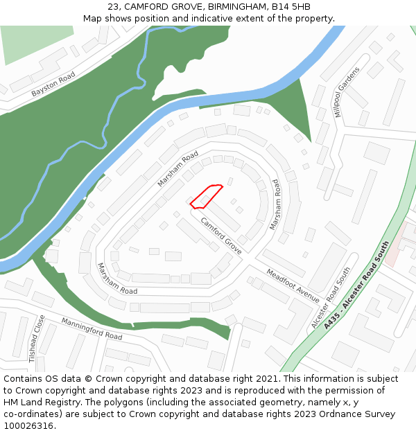 23, CAMFORD GROVE, BIRMINGHAM, B14 5HB: Location map and indicative extent of plot