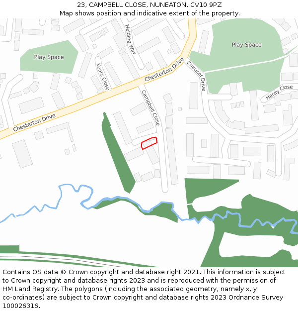 23, CAMPBELL CLOSE, NUNEATON, CV10 9PZ: Location map and indicative extent of plot