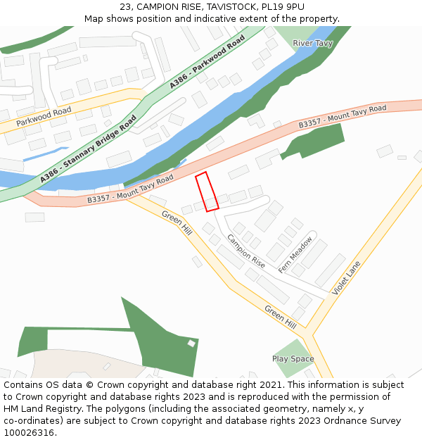 23, CAMPION RISE, TAVISTOCK, PL19 9PU: Location map and indicative extent of plot