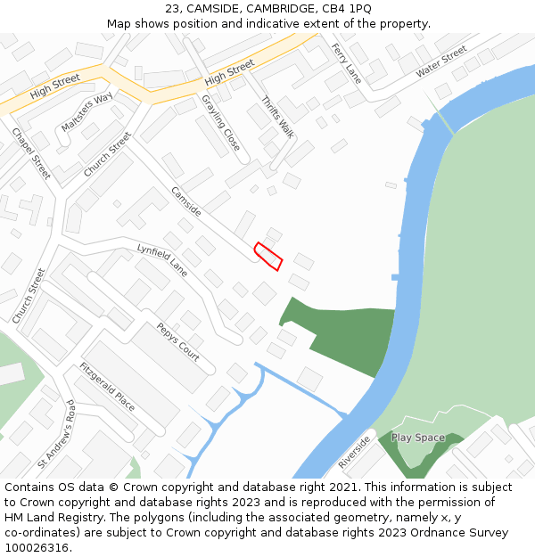 23, CAMSIDE, CAMBRIDGE, CB4 1PQ: Location map and indicative extent of plot