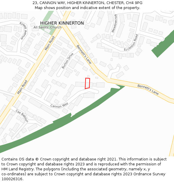 23, CANNON WAY, HIGHER KINNERTON, CHESTER, CH4 9PG: Location map and indicative extent of plot