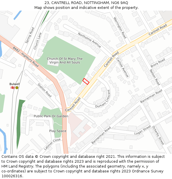 23, CANTRELL ROAD, NOTTINGHAM, NG6 9AQ: Location map and indicative extent of plot