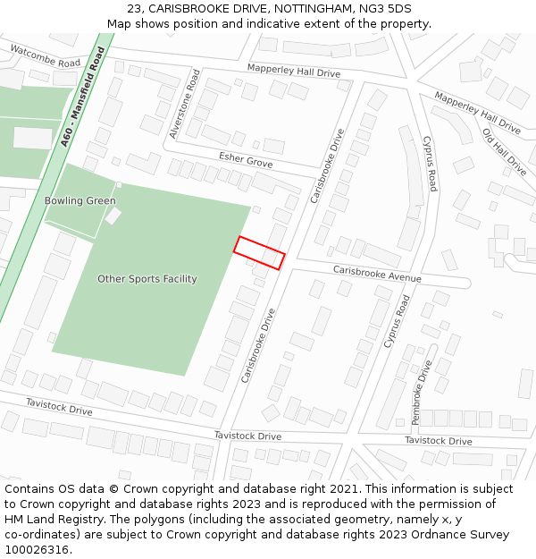 23, CARISBROOKE DRIVE, NOTTINGHAM, NG3 5DS: Location map and indicative extent of plot