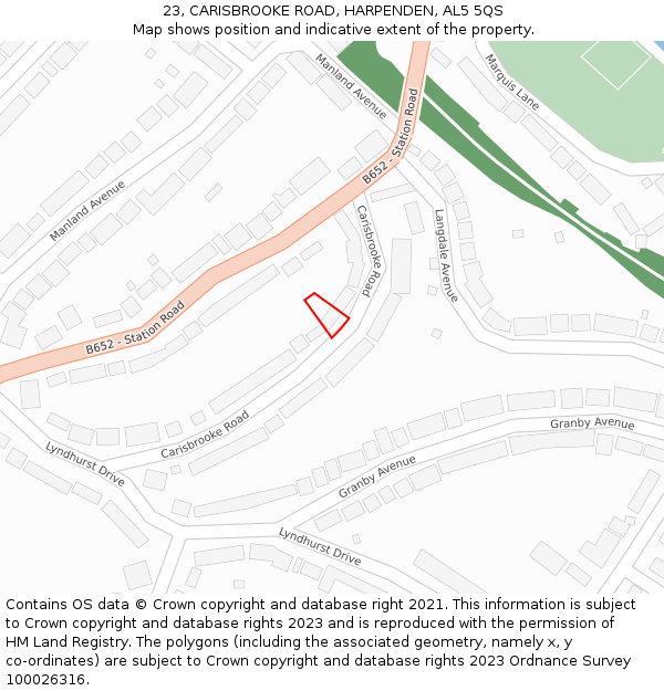 23, CARISBROOKE ROAD, HARPENDEN, AL5 5QS: Location map and indicative extent of plot