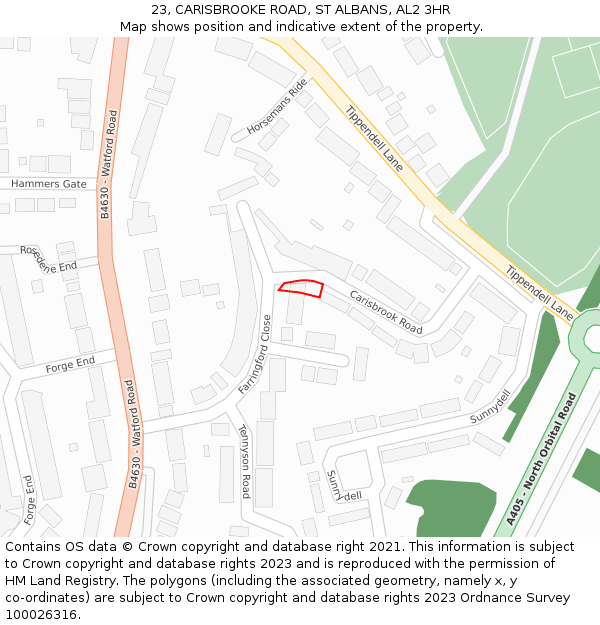 23, CARISBROOKE ROAD, ST ALBANS, AL2 3HR: Location map and indicative extent of plot