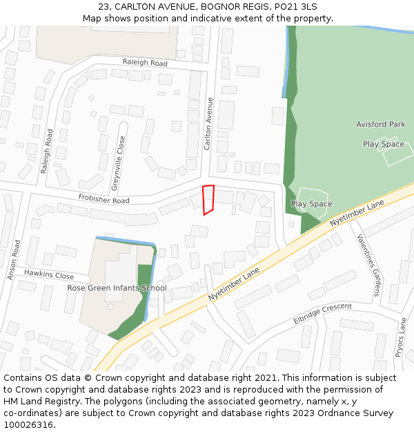 23, CARLTON AVENUE, BOGNOR REGIS, PO21 3LS: Location map and indicative extent of plot