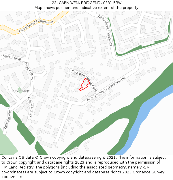 23, CARN WEN, BRIDGEND, CF31 5BW: Location map and indicative extent of plot
