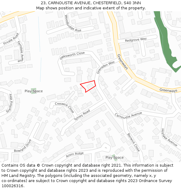 23, CARNOUSTIE AVENUE, CHESTERFIELD, S40 3NN: Location map and indicative extent of plot