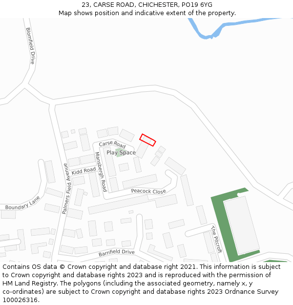 23, CARSE ROAD, CHICHESTER, PO19 6YG: Location map and indicative extent of plot