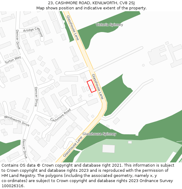 23, CASHMORE ROAD, KENILWORTH, CV8 2SJ: Location map and indicative extent of plot