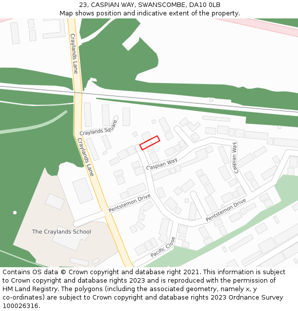 23, CASPIAN WAY, SWANSCOMBE, DA10 0LB: Location map and indicative extent of plot