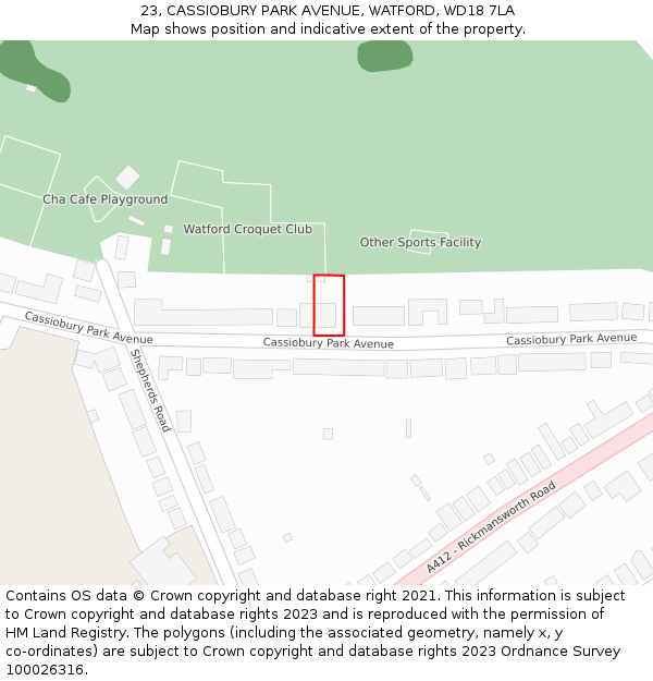 23, CASSIOBURY PARK AVENUE, WATFORD, WD18 7LA: Location map and indicative extent of plot