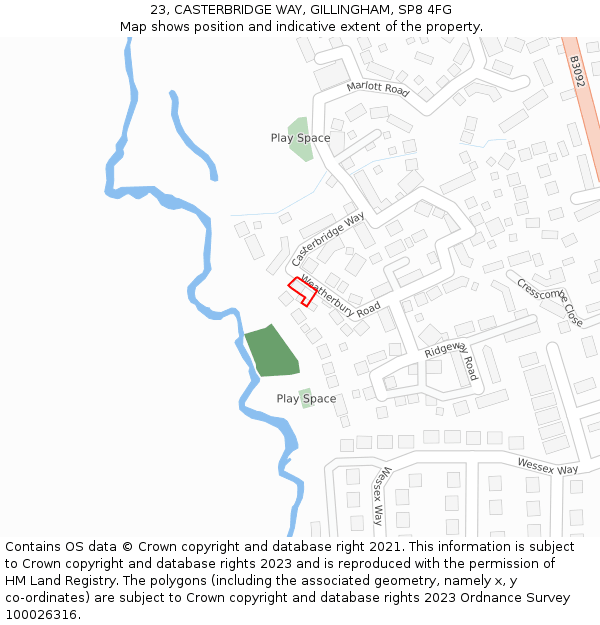 23, CASTERBRIDGE WAY, GILLINGHAM, SP8 4FG: Location map and indicative extent of plot
