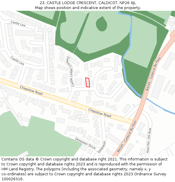 23, CASTLE LODGE CRESCENT, CALDICOT, NP26 4JL: Location map and indicative extent of plot