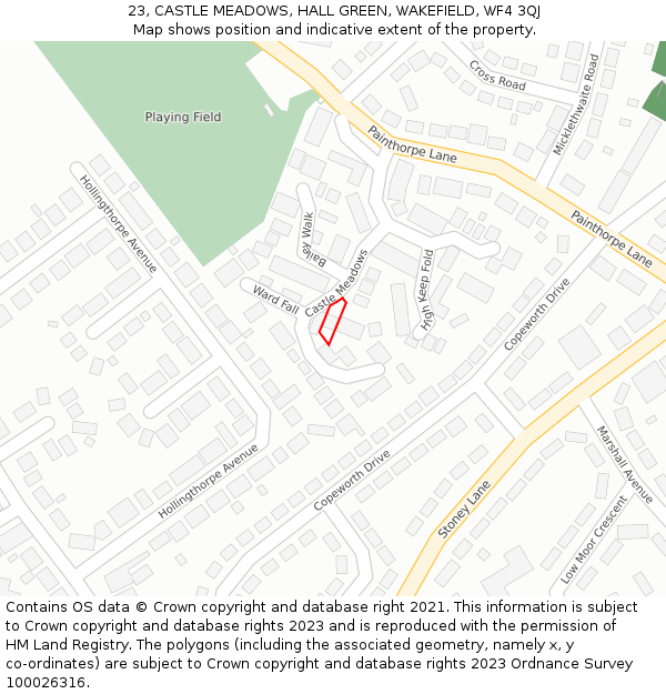 23, CASTLE MEADOWS, HALL GREEN, WAKEFIELD, WF4 3QJ: Location map and indicative extent of plot