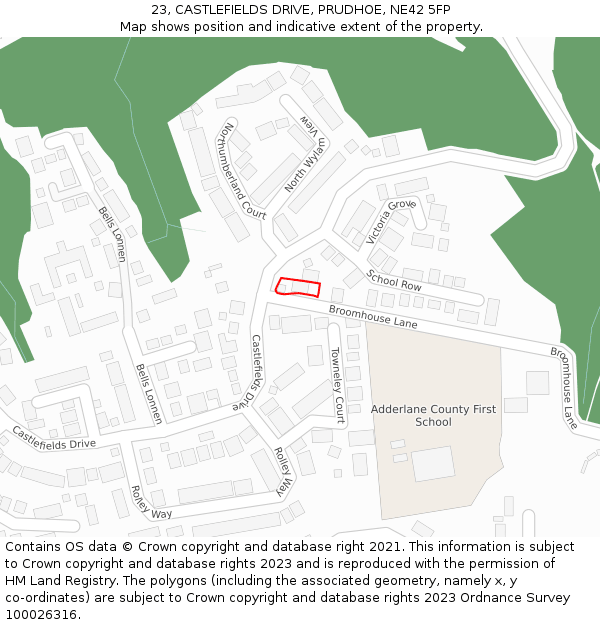 23, CASTLEFIELDS DRIVE, PRUDHOE, NE42 5FP: Location map and indicative extent of plot