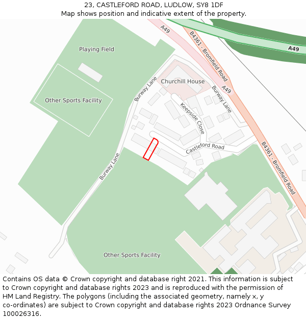 23, CASTLEFORD ROAD, LUDLOW, SY8 1DF: Location map and indicative extent of plot