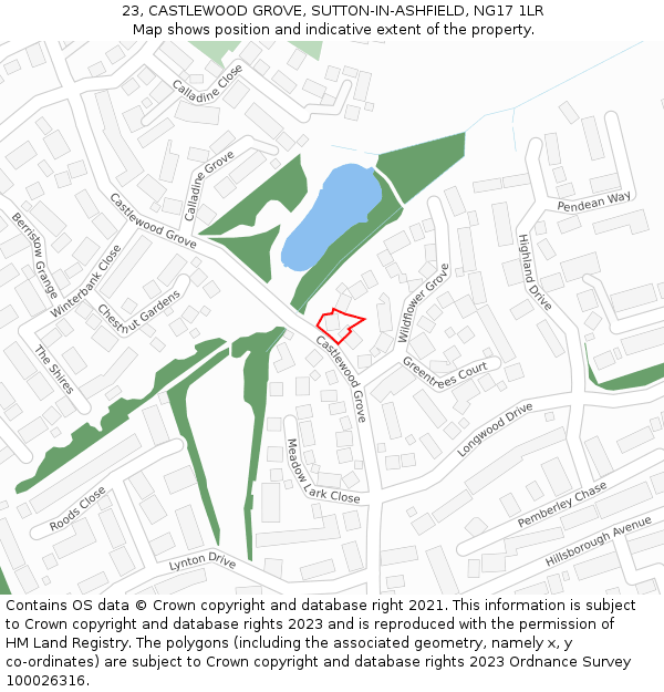 23, CASTLEWOOD GROVE, SUTTON-IN-ASHFIELD, NG17 1LR: Location map and indicative extent of plot