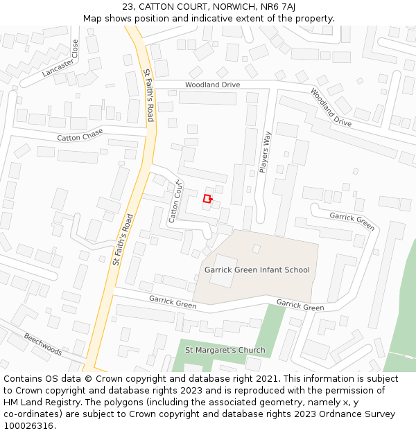 23, CATTON COURT, NORWICH, NR6 7AJ: Location map and indicative extent of plot