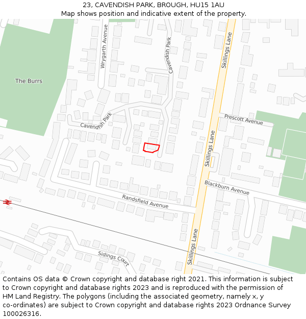 23, CAVENDISH PARK, BROUGH, HU15 1AU: Location map and indicative extent of plot