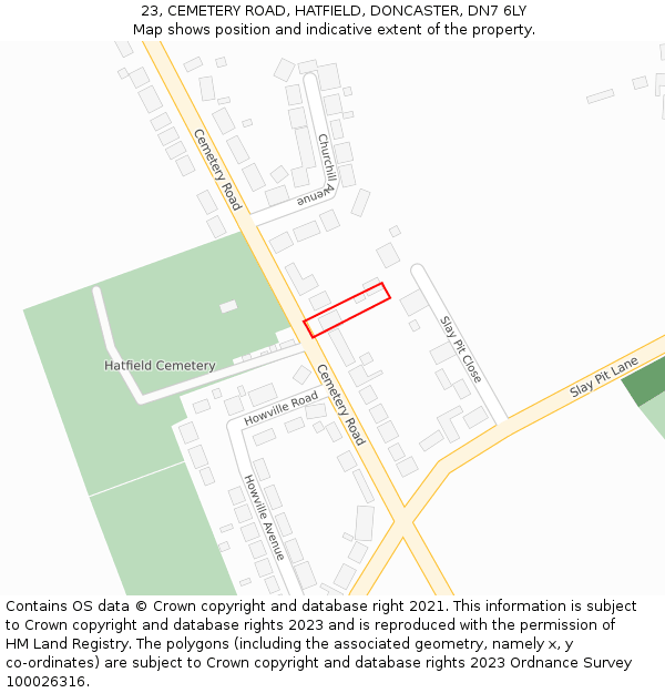 23, CEMETERY ROAD, HATFIELD, DONCASTER, DN7 6LY: Location map and indicative extent of plot