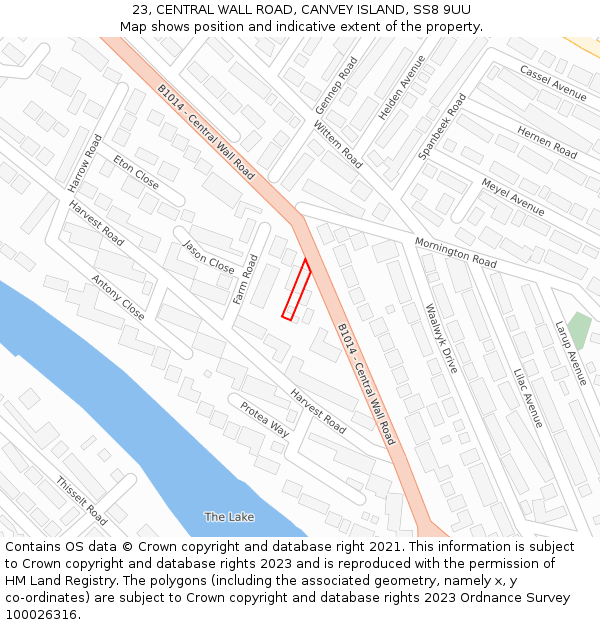 23, CENTRAL WALL ROAD, CANVEY ISLAND, SS8 9UU: Location map and indicative extent of plot