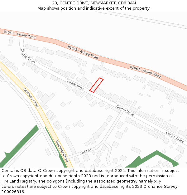 23, CENTRE DRIVE, NEWMARKET, CB8 8AN: Location map and indicative extent of plot