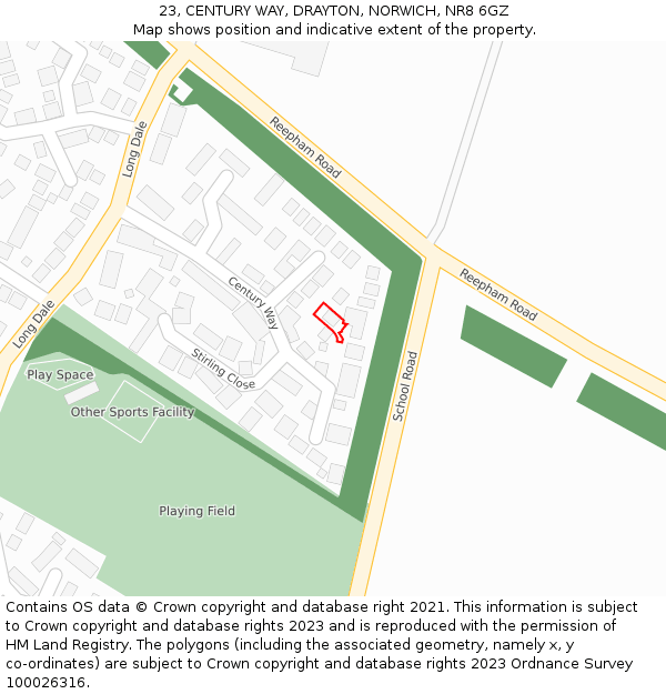 23, CENTURY WAY, DRAYTON, NORWICH, NR8 6GZ: Location map and indicative extent of plot