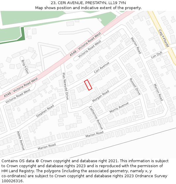 23, CERI AVENUE, PRESTATYN, LL19 7YN: Location map and indicative extent of plot