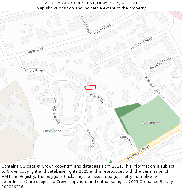 23, CHADWICK CRESCENT, DEWSBURY, WF13 2JF: Location map and indicative extent of plot