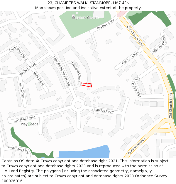 23, CHAMBERS WALK, STANMORE, HA7 4FN: Location map and indicative extent of plot