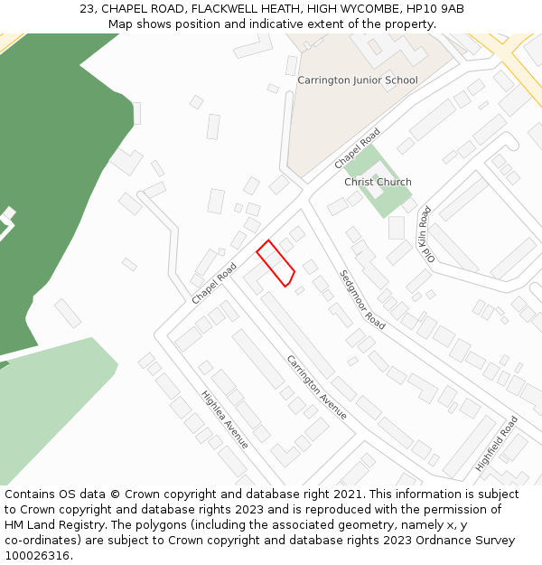 23, CHAPEL ROAD, FLACKWELL HEATH, HIGH WYCOMBE, HP10 9AB: Location map and indicative extent of plot