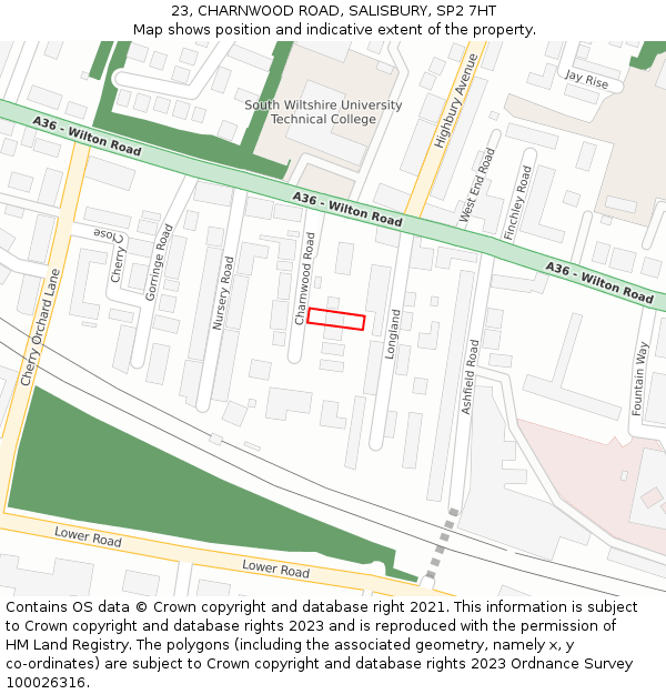 23, CHARNWOOD ROAD, SALISBURY, SP2 7HT: Location map and indicative extent of plot