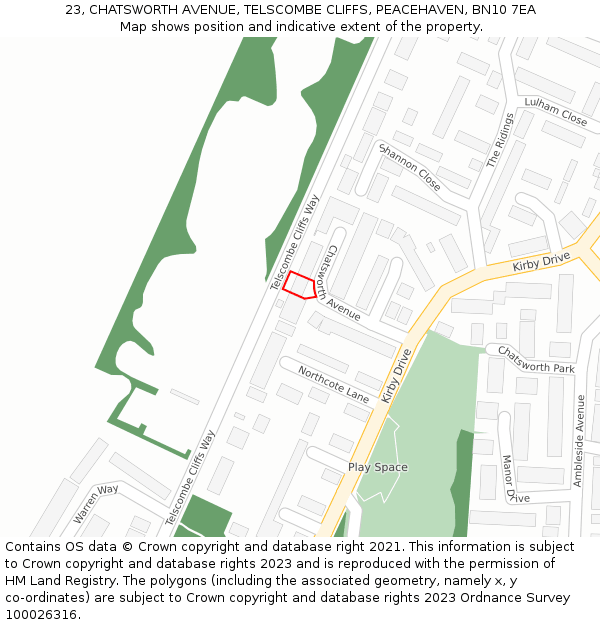 23, CHATSWORTH AVENUE, TELSCOMBE CLIFFS, PEACEHAVEN, BN10 7EA: Location map and indicative extent of plot