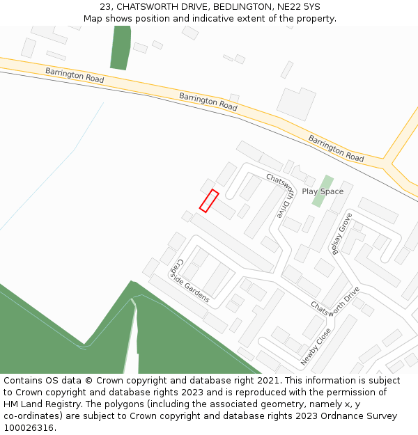 23, CHATSWORTH DRIVE, BEDLINGTON, NE22 5YS: Location map and indicative extent of plot