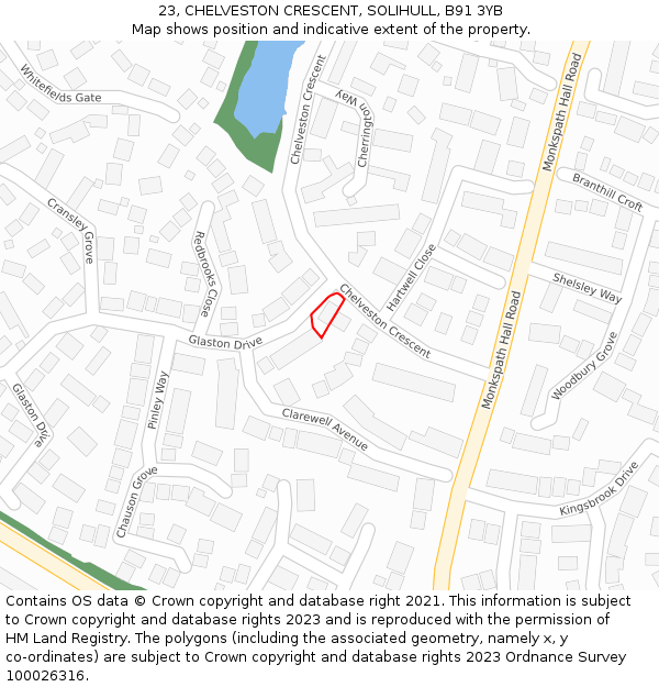 23, CHELVESTON CRESCENT, SOLIHULL, B91 3YB: Location map and indicative extent of plot