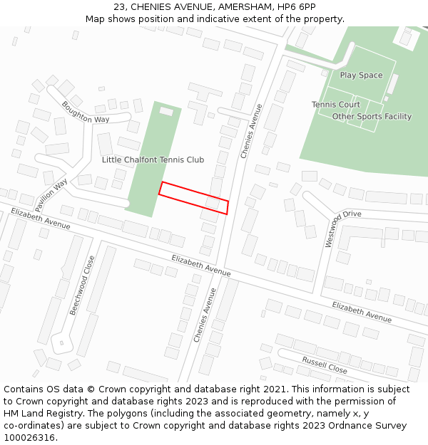 23, CHENIES AVENUE, AMERSHAM, HP6 6PP: Location map and indicative extent of plot