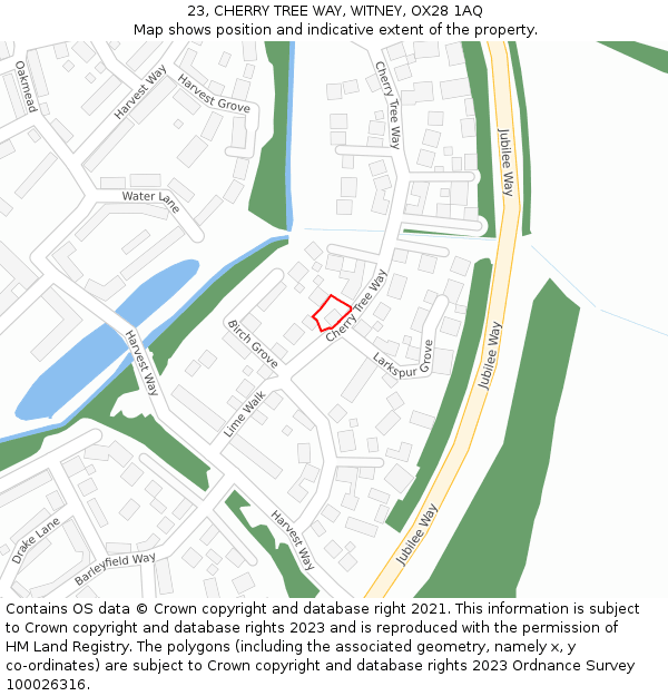 23, CHERRY TREE WAY, WITNEY, OX28 1AQ: Location map and indicative extent of plot