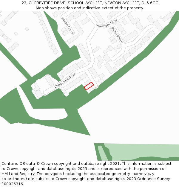 23, CHERRYTREE DRIVE, SCHOOL AYCLIFFE, NEWTON AYCLIFFE, DL5 6GG: Location map and indicative extent of plot