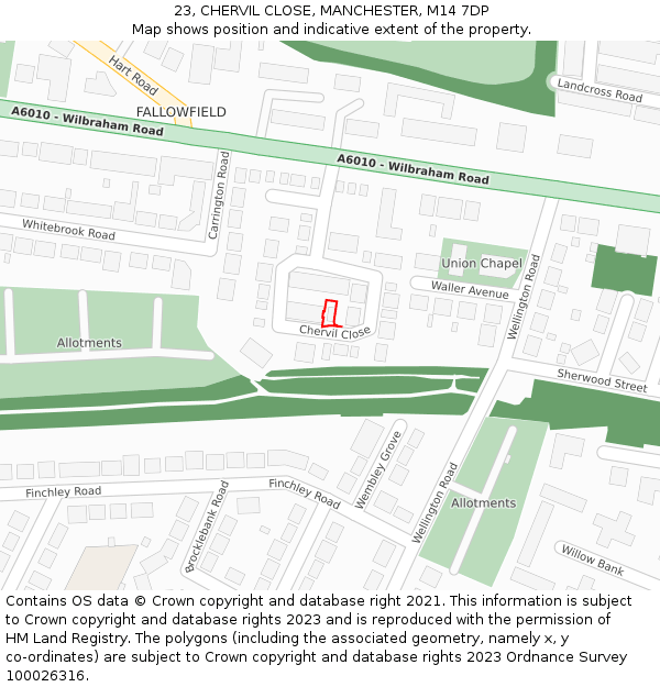 23, CHERVIL CLOSE, MANCHESTER, M14 7DP: Location map and indicative extent of plot