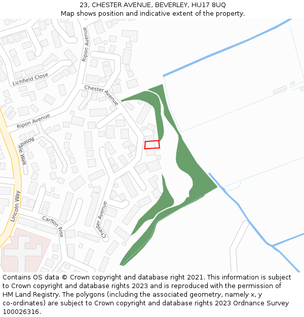 23, CHESTER AVENUE, BEVERLEY, HU17 8UQ: Location map and indicative extent of plot