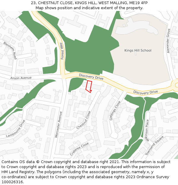 23, CHESTNUT CLOSE, KINGS HILL, WEST MALLING, ME19 4FP: Location map and indicative extent of plot