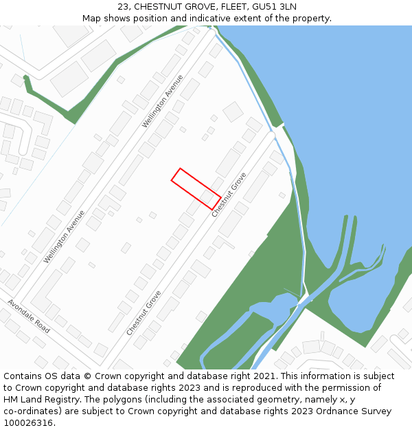 23, CHESTNUT GROVE, FLEET, GU51 3LN: Location map and indicative extent of plot