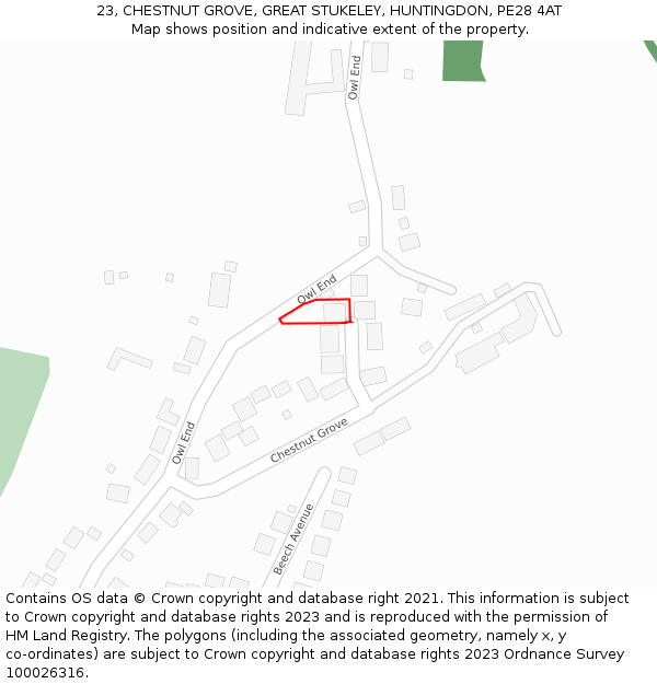 23, CHESTNUT GROVE, GREAT STUKELEY, HUNTINGDON, PE28 4AT: Location map and indicative extent of plot